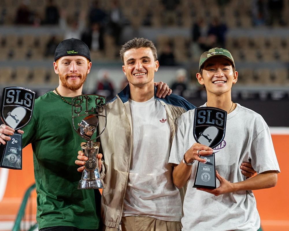 Vincent Milou wint SLS Paris 2025 in eigen land, met Giovanni Vianna en Nyjah Huston op het podium.